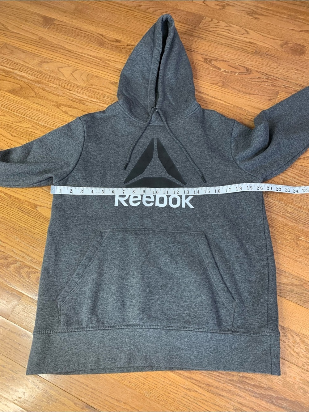 Reebok Men’s Heathered Grey Delta Logo Pullover Fleece Hoodie - Size Medium - Picture 6 of 7